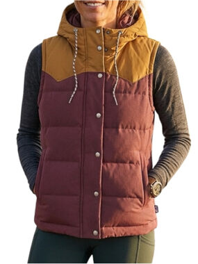 Patagonia Bivy Hooded Vest Size Small Dark Ruby Mustard